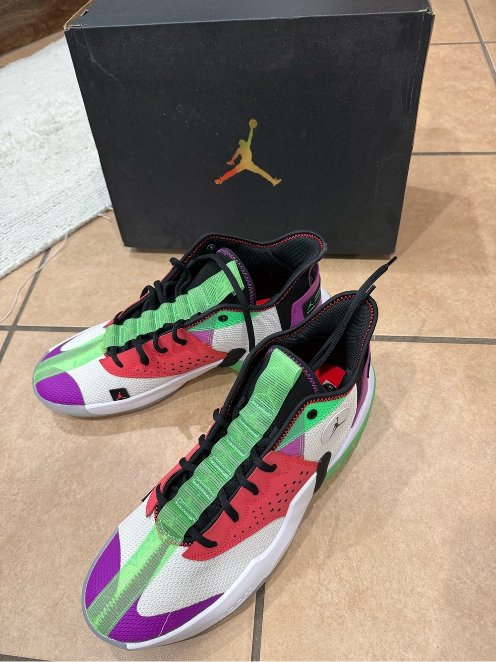 Jordan React Elevation Sneakers in White, Black & Purple